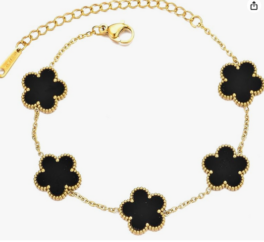 Pulsera Dorada Rosas Negras