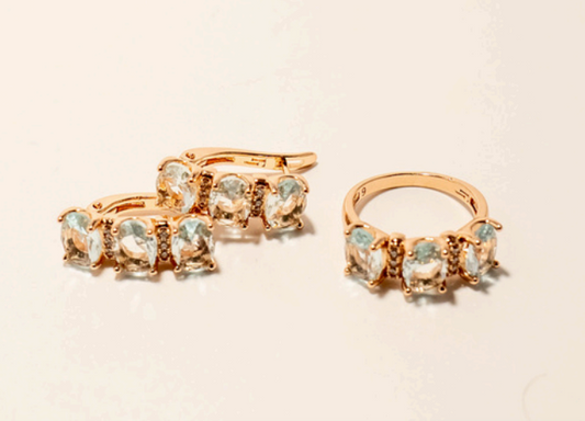 Juegos aritos mas anillo perla azul